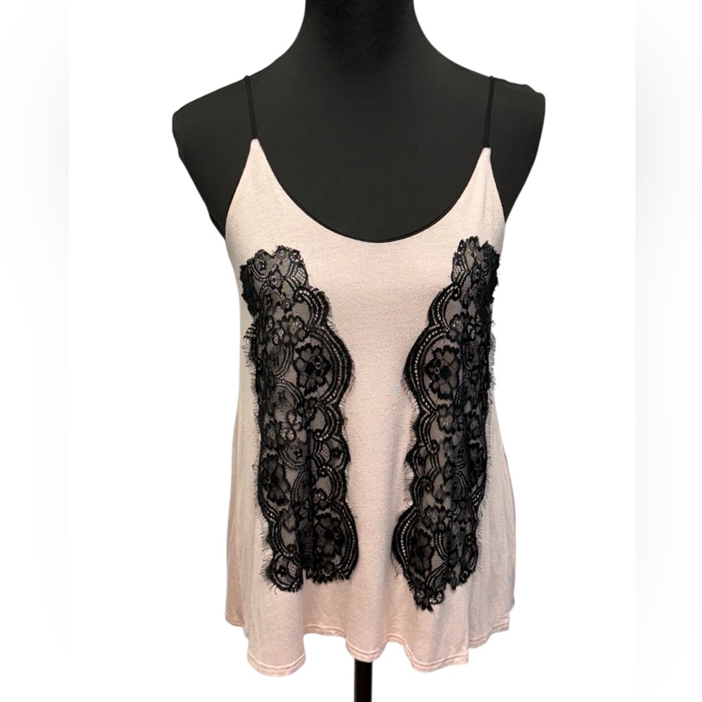 Maurices Blush Pink and Black Lace Embellished Camisole. Business casual Office